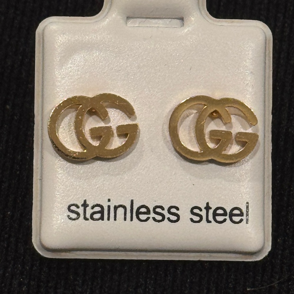 Fashion Jewelry Gold Stainless Steel Monogram Earrings .25 inch